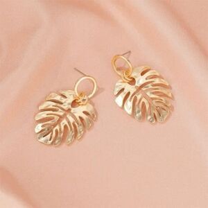 2/$21 Golden Ladies Dangle Leaf Earrings